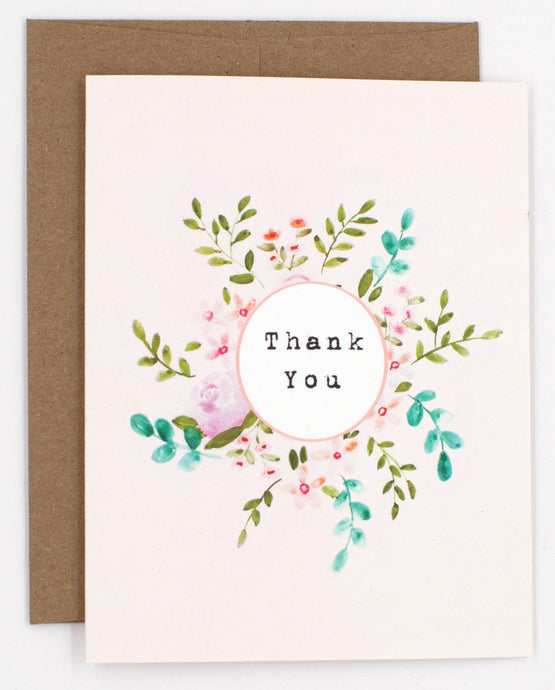 Pink Floral Wreath Thank You Card