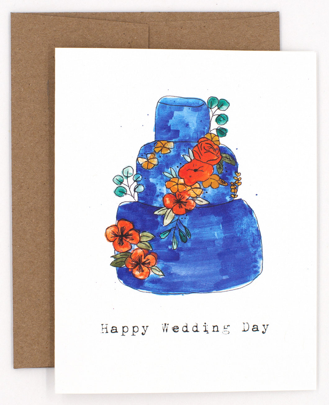 Blue Floral Wedding Cake Card